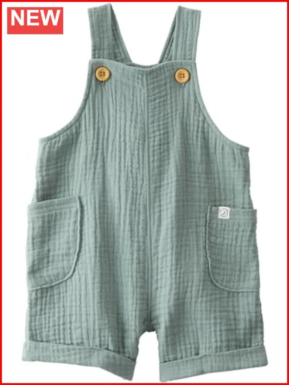Organic Cotton Gauze Baby Romper Shortall with Pockets